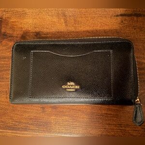 Coach Black Textured Leather Zip Wallet
